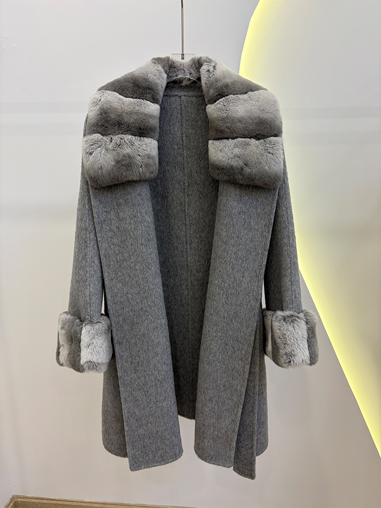 Wool Coat Peacoat - Herfst Winter Echt Bontjas Dames Natuurlijke