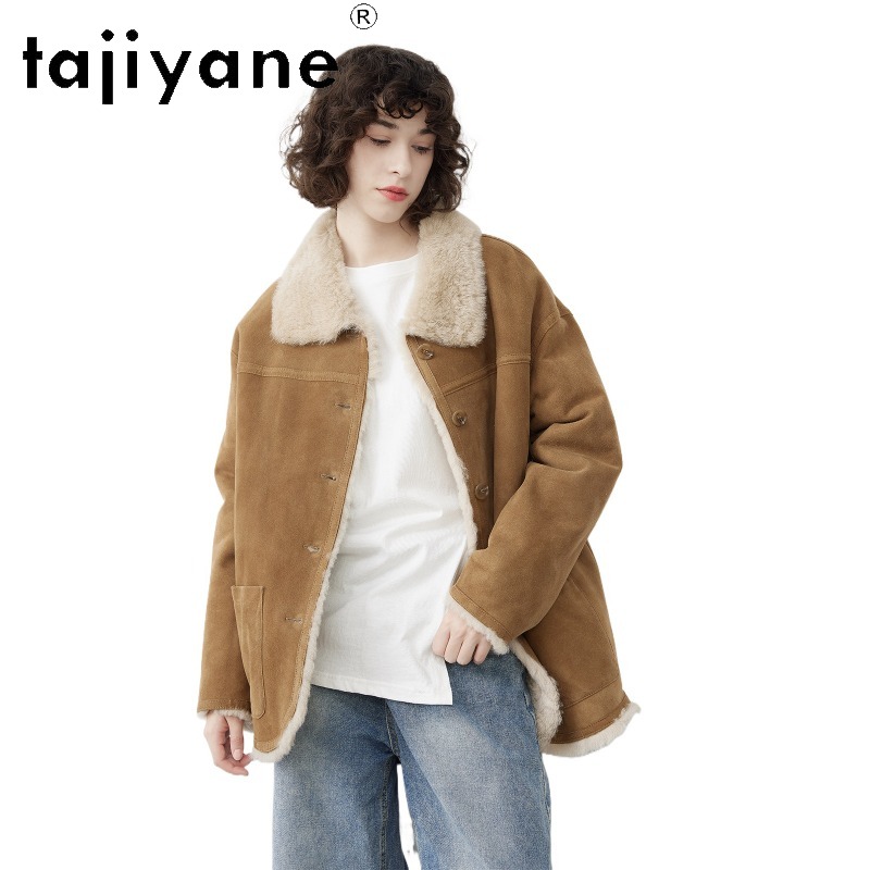 Wool Coat Peacoat - TAJIYANE A-klasse schapenvacht echt bontjas dames